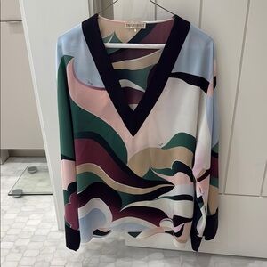 Emilio Pucci - Long flowy sleeve Multicolor V-Neck silk shirt (36 / 6/ M)